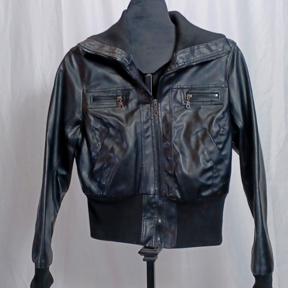 Boys XL Black Polyurethane Motorcycle Jacket $40